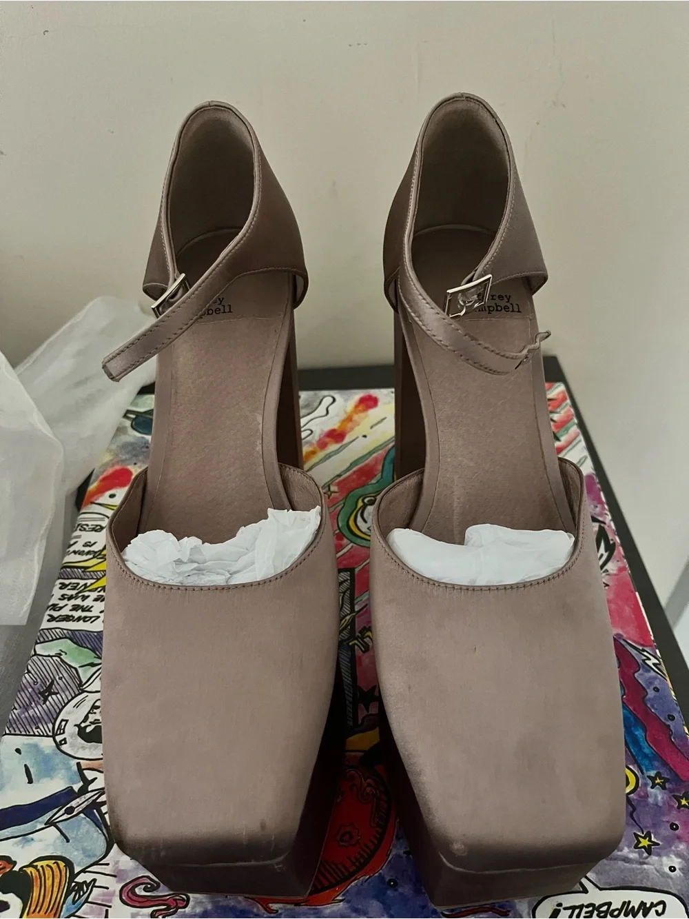 Jeffery Campbell platform square toe ankle strap heels